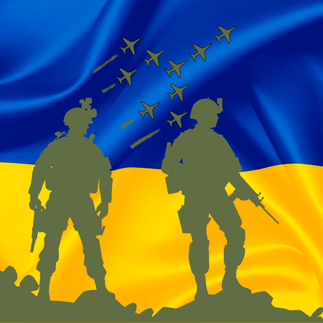 Фотографія силуети воїнів на жовто-блакитному фоні